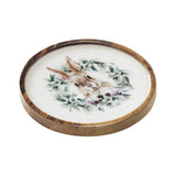 Bunny Hop Wooden Plate Natural w/ Bunny & Wreath 11.5 inch Diameter