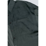 Womens Oversized 3/4 Sleeve Button-Up Blouse in Forest Green
