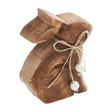 Bunny Hop Small Natural Wooden Sitting Bunny with Pearl Bead Collar - Rustic Farmhouse Easter Shelf Decor - 4.25x5.5x1.5