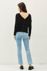 Women's Double V-Neck Sweater with Button Back