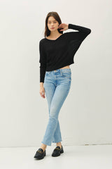 Women's Double V-Neck Sweater with Button Back
