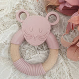 Summerville organic - Silicone Wood Baby Teether Mouse Pale Mauve Summerville organic