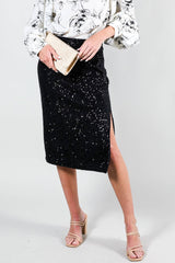 Women's High-Waist Sequin Midi Skirt With Side Slit Vine & Love