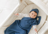 Bleu La La - Luxe - 100% Organic Cotton Knit Blanket + Hat Boxed Gift Set Bleu La La