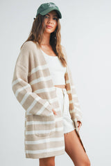 Womens Knitted Stripe Maxi Cardigan
