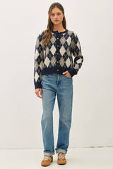 Womens Argyle Cardigan Sweater