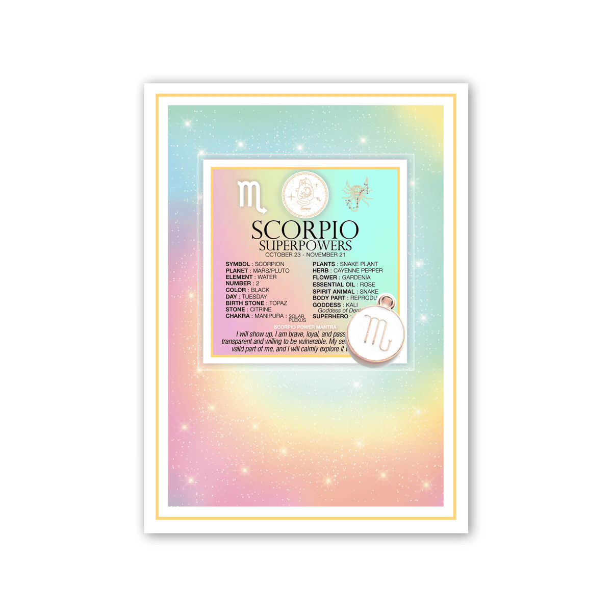 CHARMED ZODIAC SCORPIO GREETING CARD + CHARM warm human
