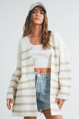 Womens Knitted Stripe Maxi Cardigan