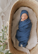 Bleu La La - Luxe - 100% Organic Cotton Knit Blanket + Hat Boxed Gift Set Bleu La La