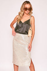 Women's High-Waist Sequin Midi Skirt With Side Slit Vine & Love