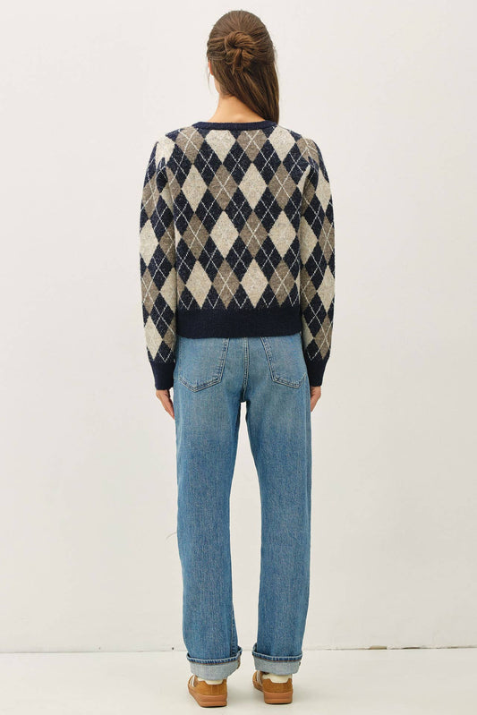 Womens Argyle Cardigan Sweater