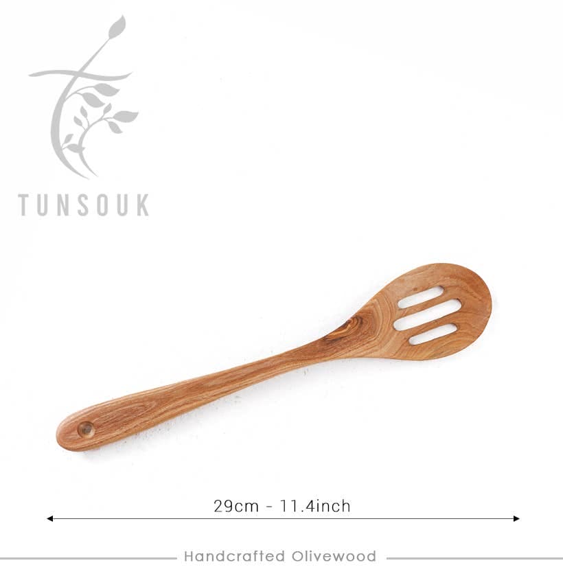 Handcrafted Olivewood - Handmade Olive Wood Slotted Spoon for Serving Handcrafted Olivewood