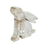 Bunny Hop Natural Wooden Sitting Bunny Looking Up - Pearl Bead Collar Easter Shelf Decor - 8x7.5x1.5