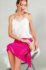 Women's High-Waist Sequin Midi Skirt With Side Slit Vine & Love