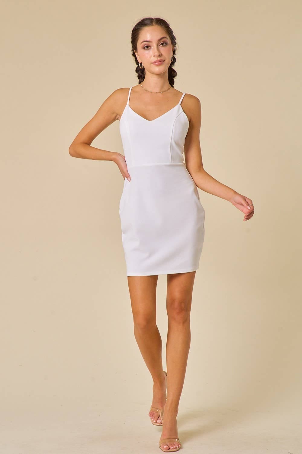 Women's Back Bow Bodycon White Dress Blue Blush