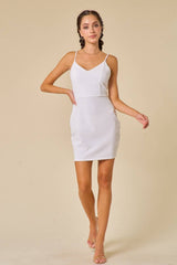 Women's Back Bow Bodycon White Dress Blue Blush