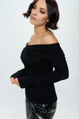 Renee C. - Made in USA Cashmere Feel Brushed Knit Wrap Off Shoulder Top Renee C.