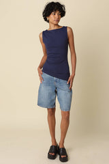 Women's Asymmetrical Tank Top – Navy