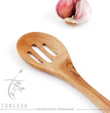 Handcrafted Olivewood - Handmade Olive Wood Slotted Spoon for Serving Handcrafted Olivewood
