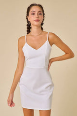 Women's Back Bow Bodycon White Dress Blue Blush
