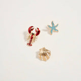 - Lobster Seashell Starfish Brooch Pin Set of 3