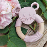 Summerville organic - Silicone Wood Baby Teether Mouse Pale Mauve Summerville organic