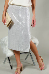 Women's High-Waist Sequin Midi Skirt With Side Slit Vine & Love