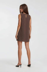 Gilli Round Neck Sleeveless Pleat Detail Shift Mini Dress Chocolate