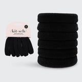 KITSCH - Recycled Nylon Thick Hair Elastics 6pc Set- Black KITSCH