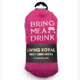 Living Royal - Fuzzy Crew Socks w/ Bottom Grip Phrase - "Oh What Fun" Living Royal