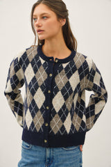 Womens Argyle Cardigan Sweater