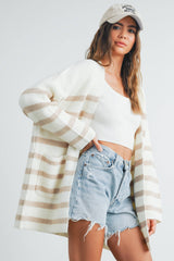 Womens Knitted Stripe Maxi Cardigan