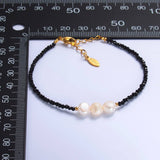 Shell Pearl & Onyx Gemstone Bracelet – Gold