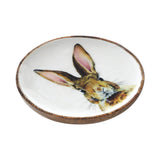Bunny Hop Decorative Wooden Plate with White Bunny Motif - Rustic Farmhouse Spring Accent - 8.5 Diameter