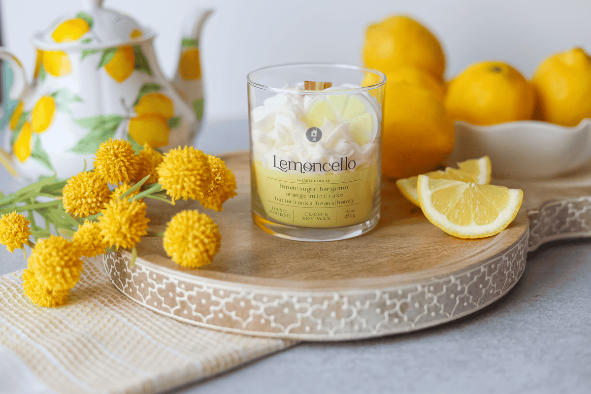 Jarful House - Dessert Candle Lemoncello 9oz | Lemon Bergamot Mint Honey Jarful House