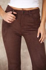 Womens Suede Flare Leg 5-Pocket Pants