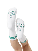 Living Royal - Fuzzy Crew Socks w/ Bottom Grip Phrase - "Tini Time" - White Living Royal