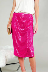 Women's High-Waist Sequin Midi Skirt With Side Slit Vine & Love