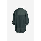 Womens Oversized 3/4 Sleeve Button-Up Blouse in Forest Green