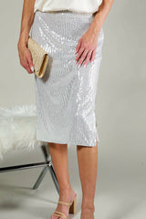 Women's High-Waist Sequin Midi Skirt With Side Slit Vine & Love