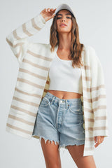 Womens Knitted Stripe Maxi Cardigan