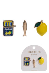 - 1 Inch Sardines Can Fish Lemon Brooch Pin Set of 3