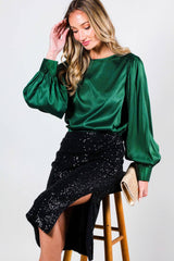 Women's High-Waist Sequin Midi Skirt With Side Slit Vine & Love