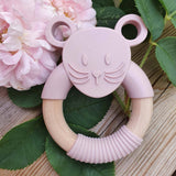 Summerville organic - Silicone Wood Baby Teether Mouse Pale Mauve Summerville organic