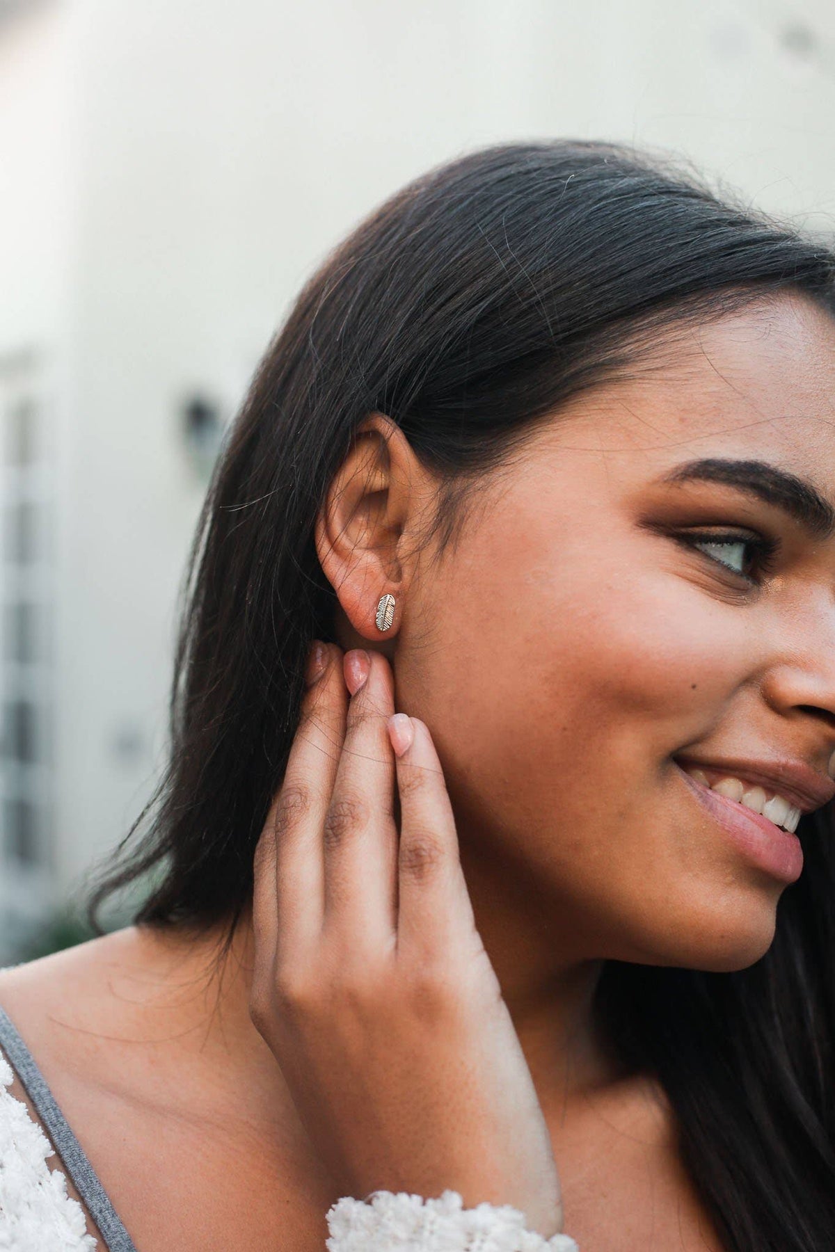 Lucky Feather - New Moon Gold Earrings - NATURAL BEAUTY/LEAF