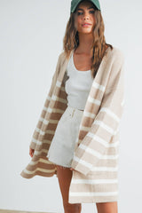Womens Knitted Stripe Maxi Cardigan