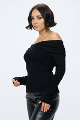 Renee C. - Made in USA Cashmere Feel Brushed Knit Wrap Off Shoulder Top Renee C.