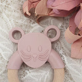 Summerville organic - Silicone Wood Baby Teether Mouse Pale Mauve Summerville organic