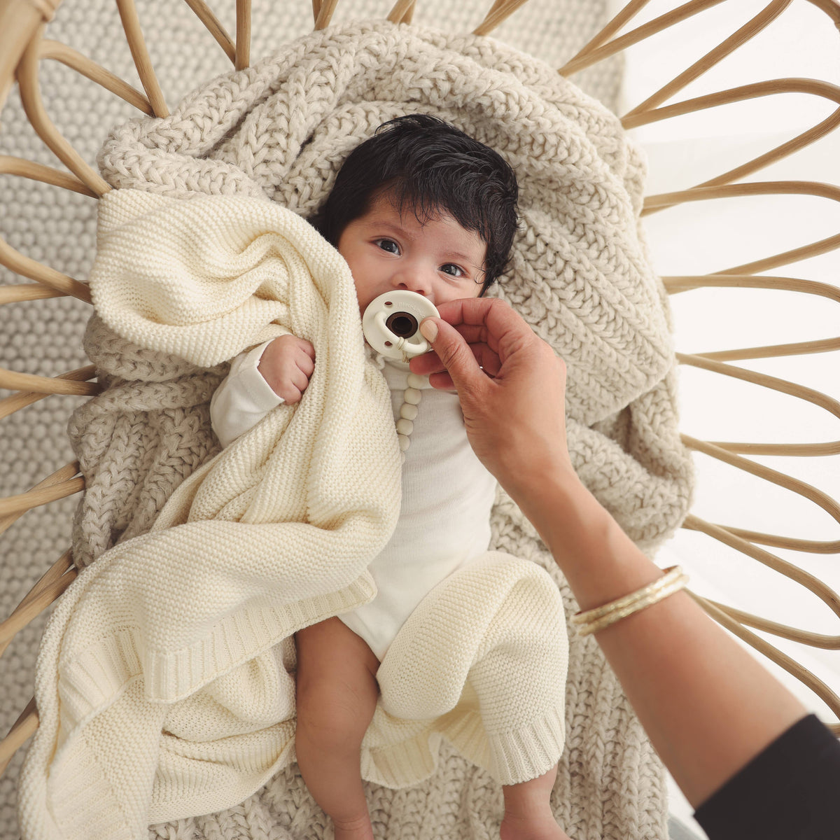 Bleu La La - Heritage Knit 100% Organic Cotton Swaddle Baby Blanket Bleu La La
