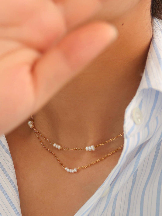 Womens 18K Non-Tarnish Petite Pearl Chokers